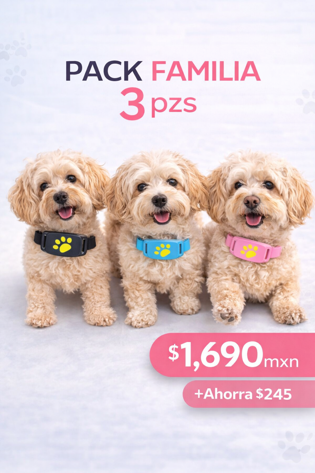 Pack familia GPS para mascotas Furly de 3 piezas con rastreo en tiempo real para perros y gatos con ahorro incluido